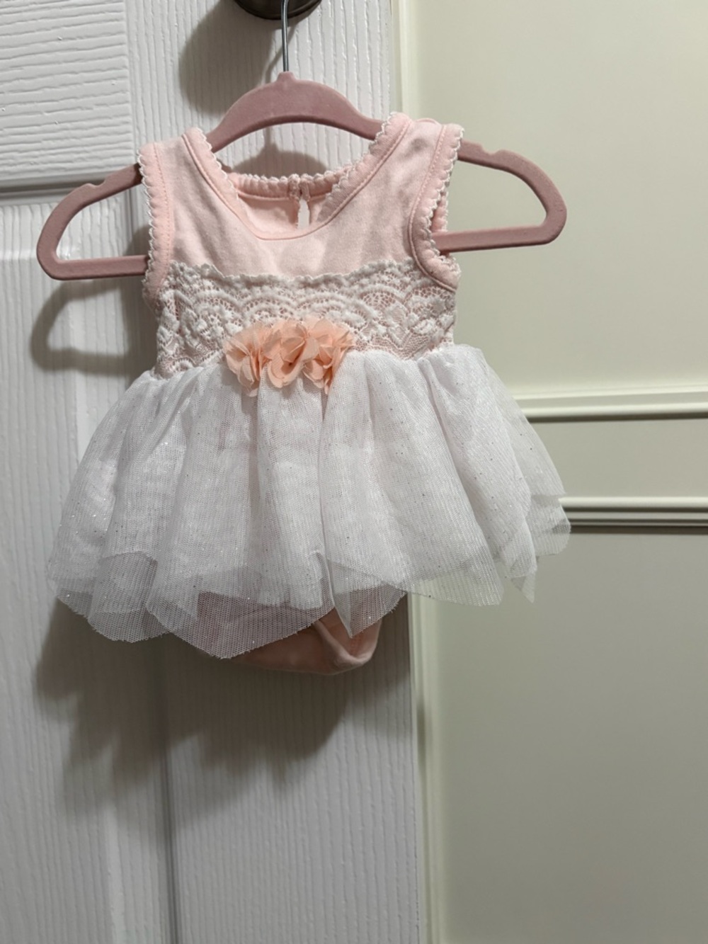 Baby Starters Pale Pink Newborn Onesie Dress with Scalloped Edge